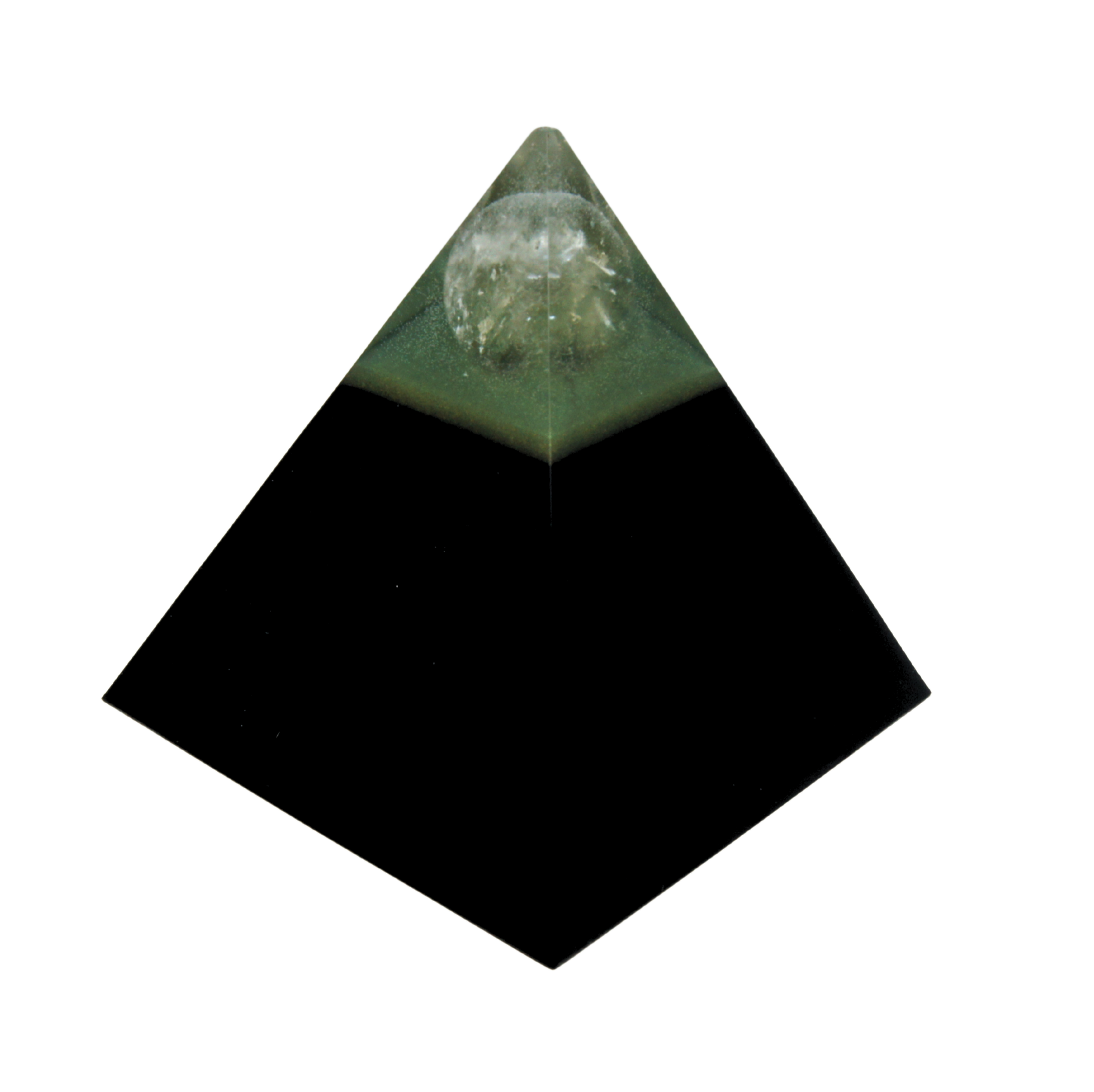 Mystical Black pyramid with Citrine on green layer and 22 gemstones – symbol of light, growth and protection