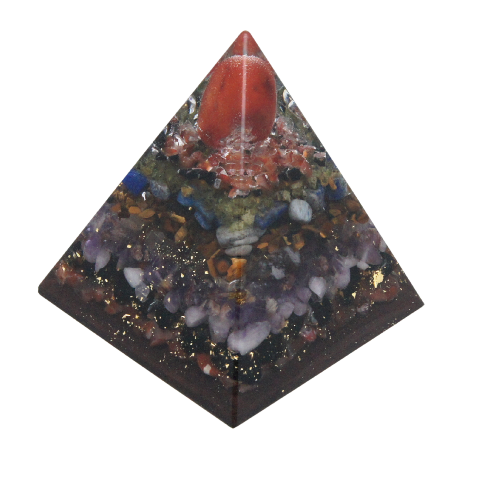 Piramide met Carneool en 15+ edelstenen – symbool van vitaliteit, creativiteit en warmte