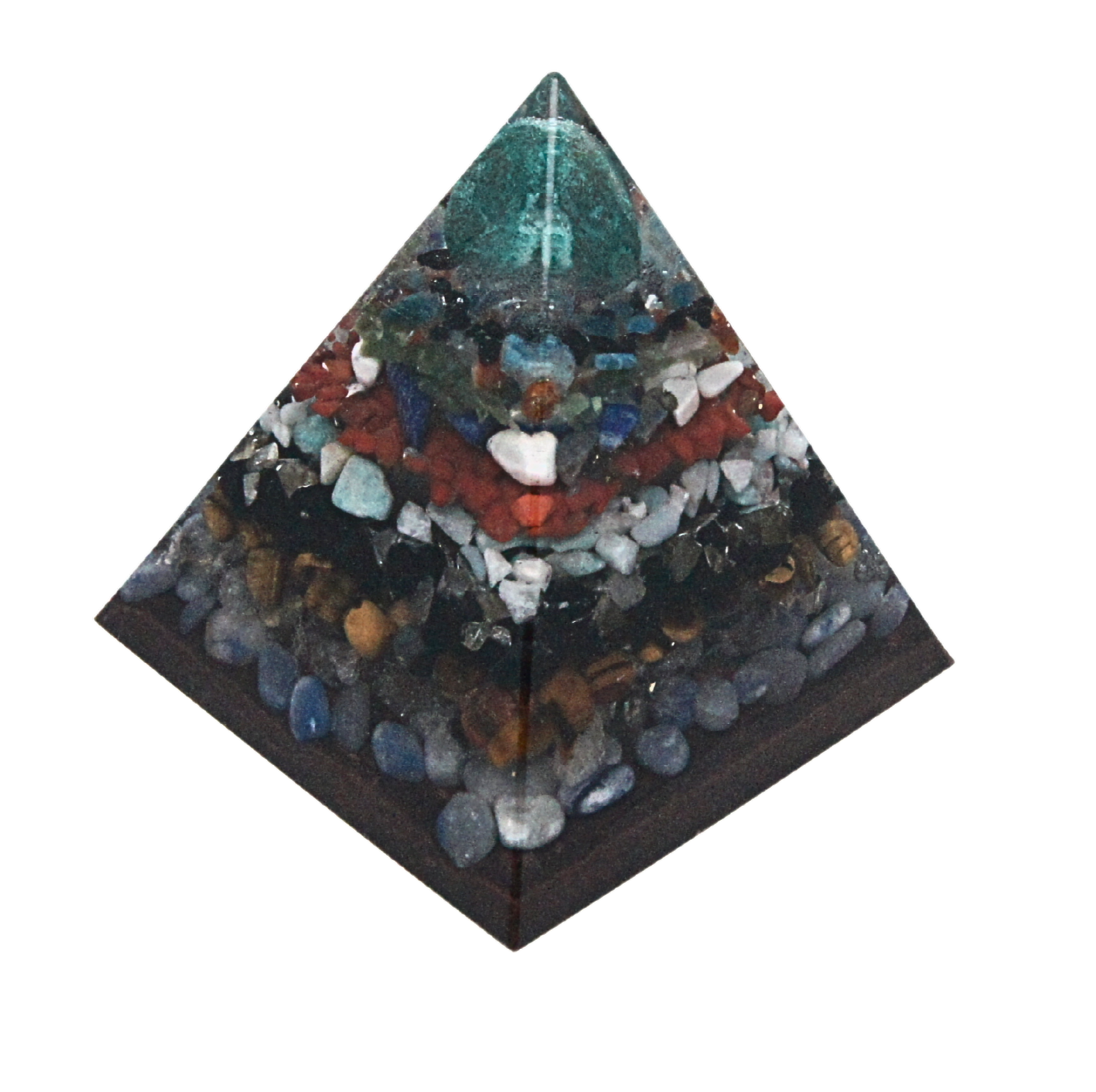 Piramide met Chrysocolla en 17+ edelstenen – symbool van rust, heling en communicatie