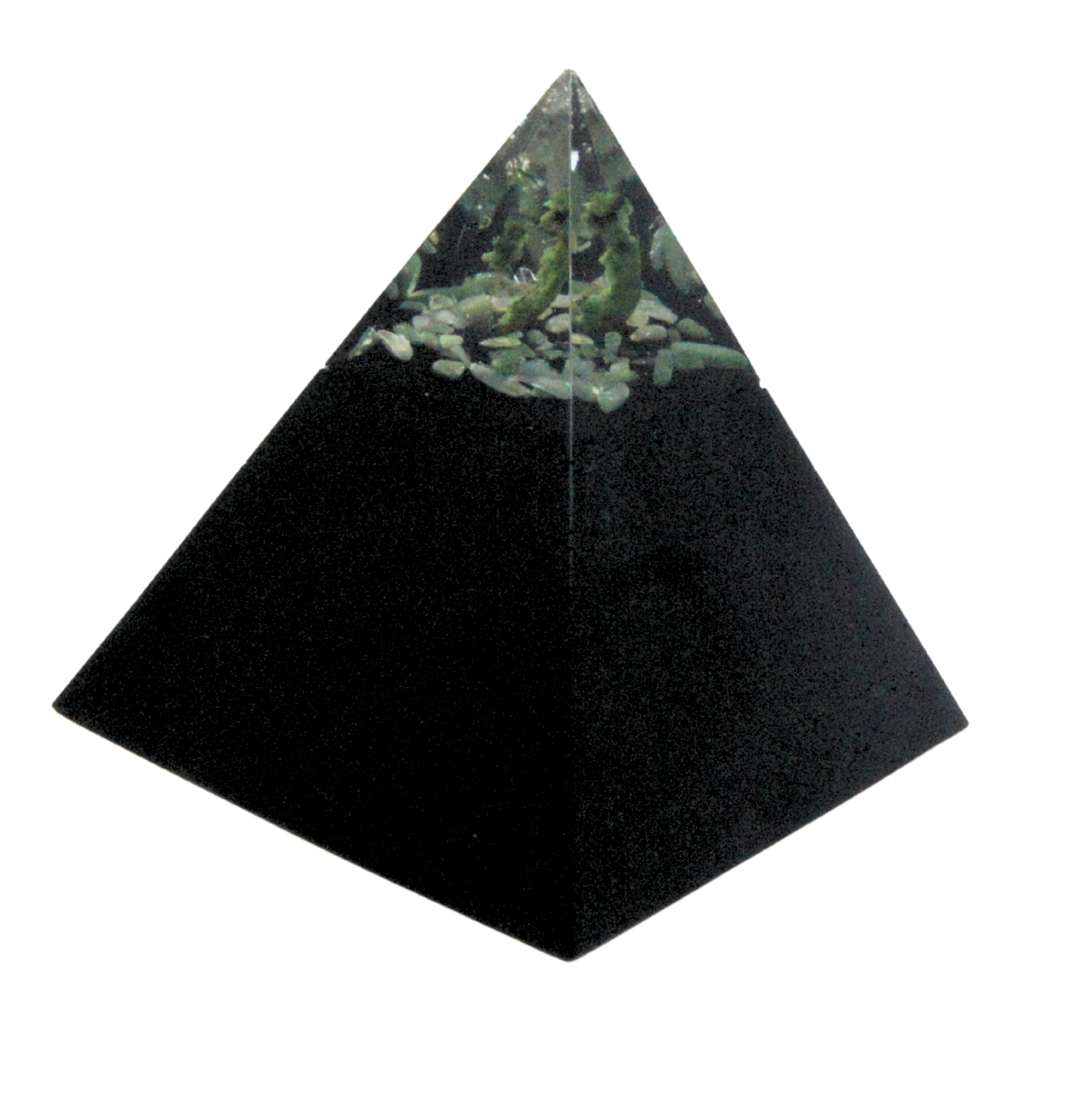 Mystical Black pyramid with Phantom Crystal and 22 gemstones – symbol of growth, insight and protection.