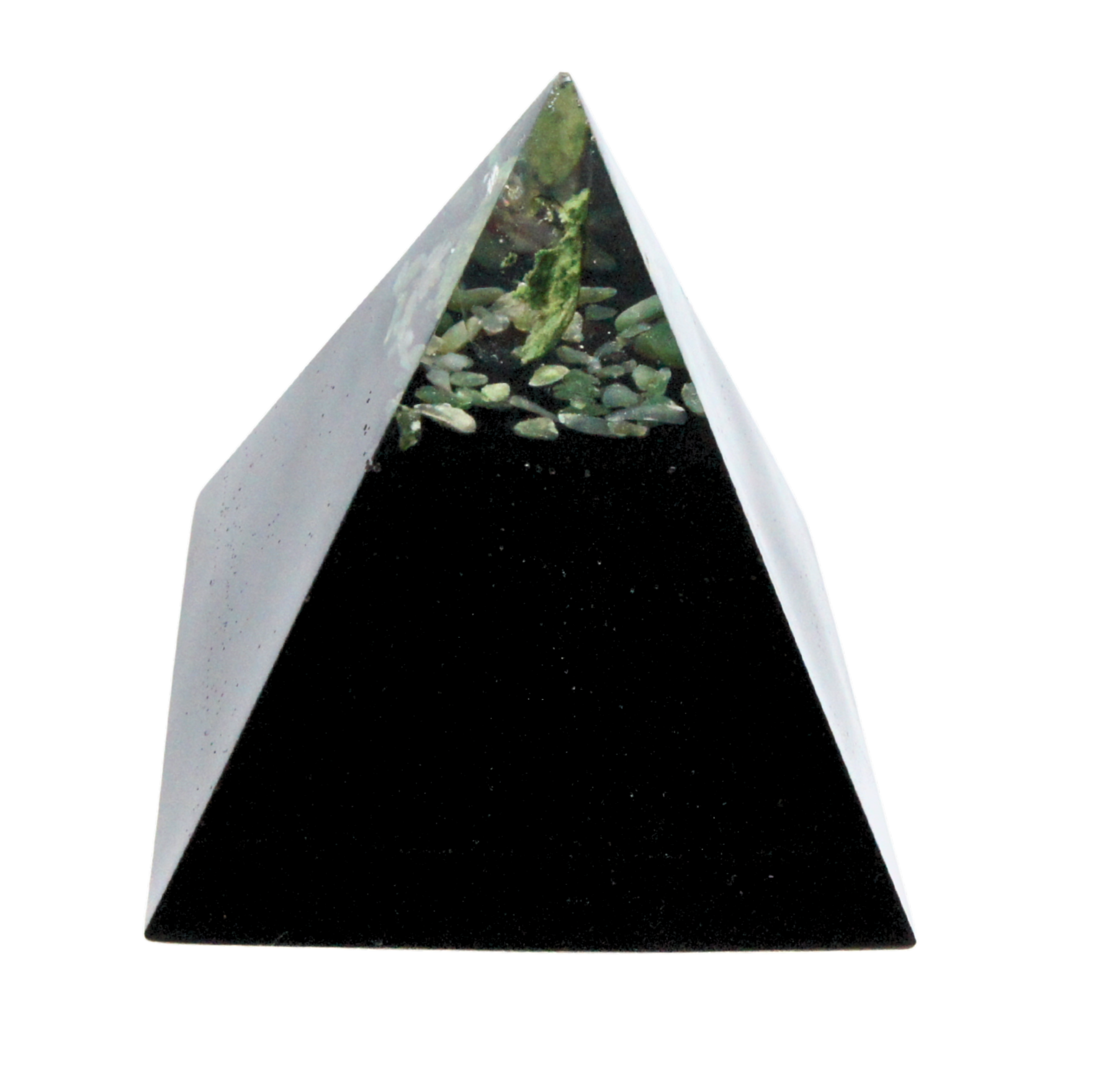 Mystical Black pyramid with Phantom Crystal and 22 gemstones – symbol of growth, insight and protection.