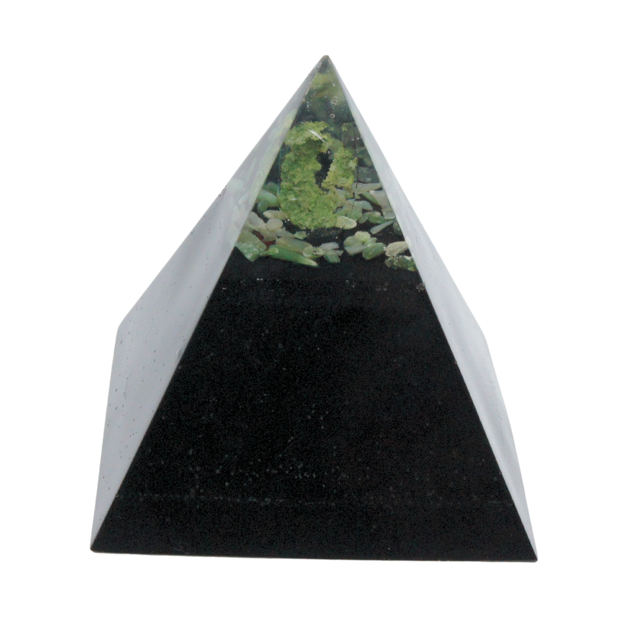 Mystical Black pyramid with Phantom Crystal and 22 gemstones – symbol of growth, insight and protection.