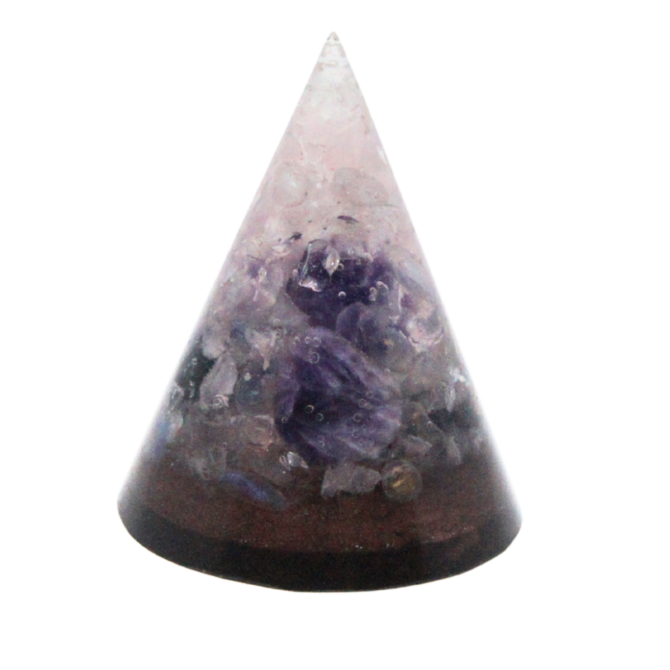 Golden Triangle cone with Amethyst, Clear Quartz and Rose Quartz – symbol of peace, love and clarity.