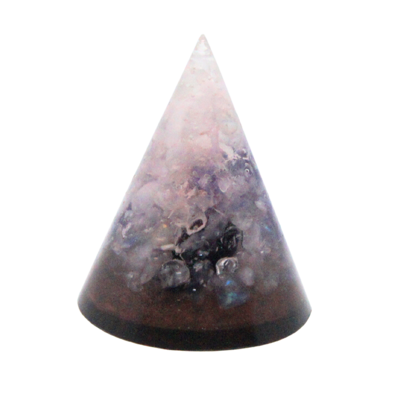 Golden Triangle cone with Amethyst, Clear Quartz and Rose Quartz – symbol of peace, love and clarity