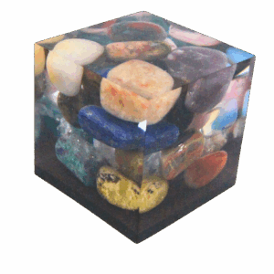 Cube with Sunstone, Lepidolite & Heliotrope – symbol of light, balance and protection