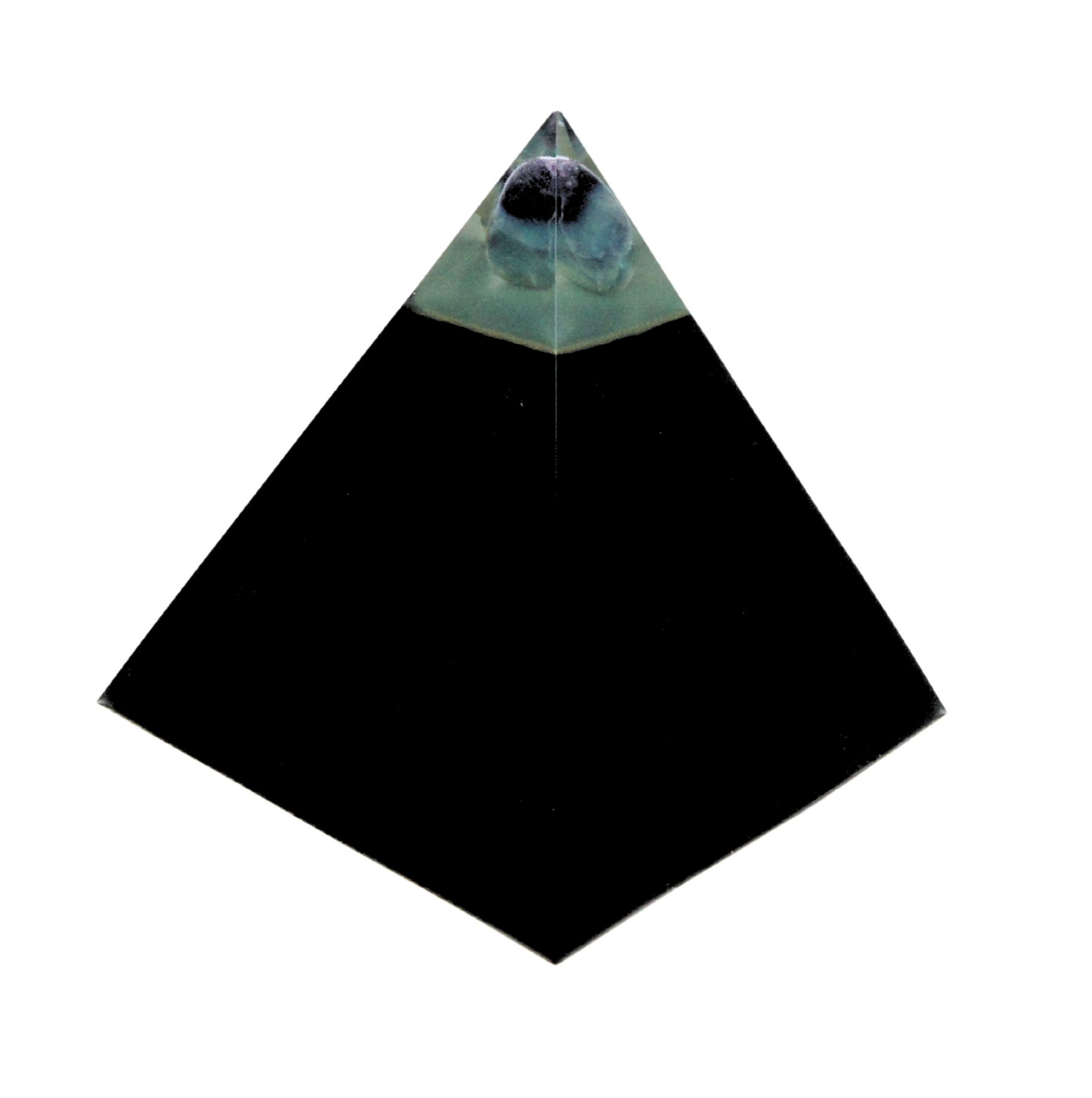 Mystical Black pyramid with Fluorite and 22 gemstones – symbol of clarity, calm and balanced energy.