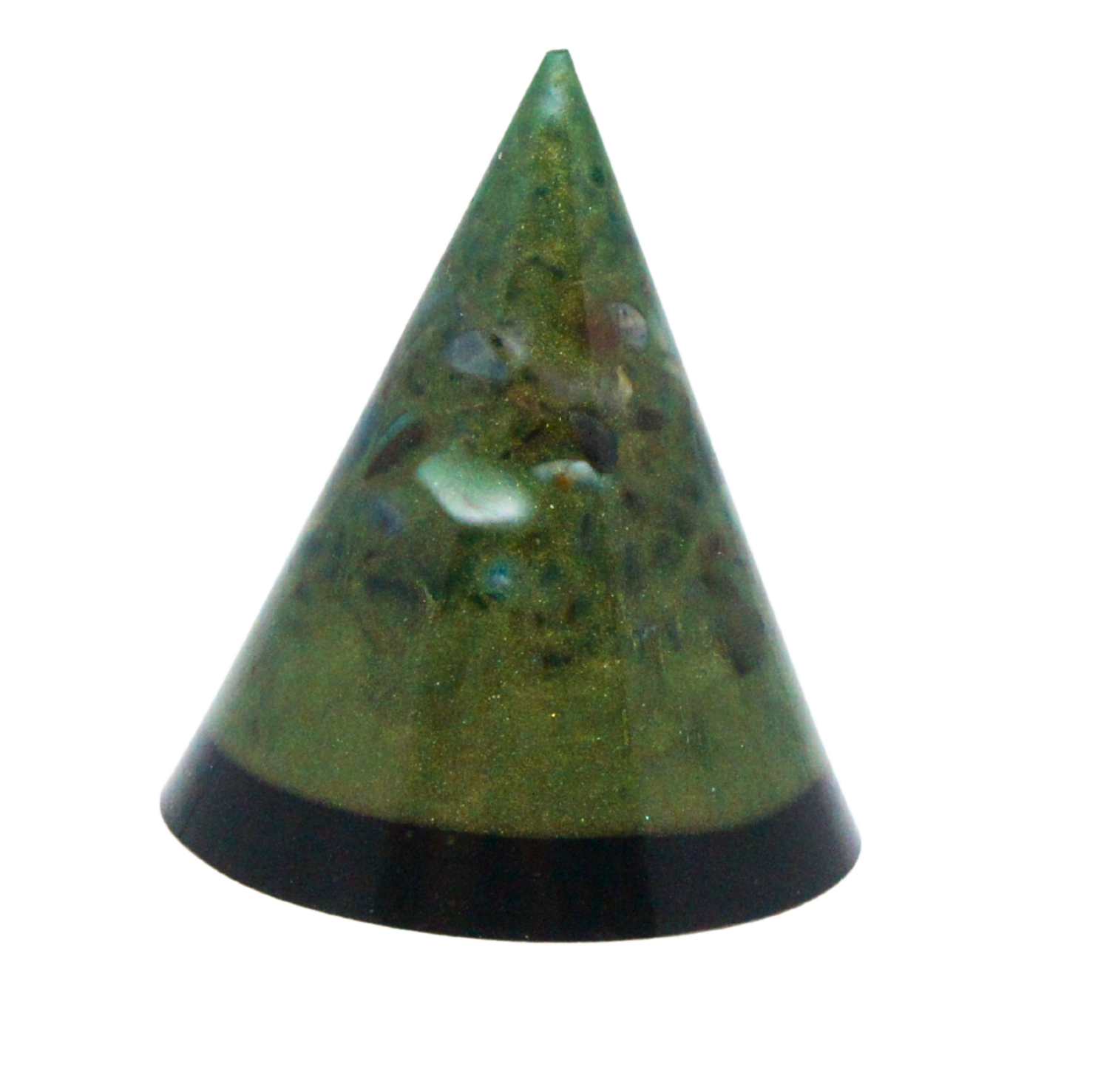 Green chameleon cone– powerful combination of 20+ crystals with grounding shungite base